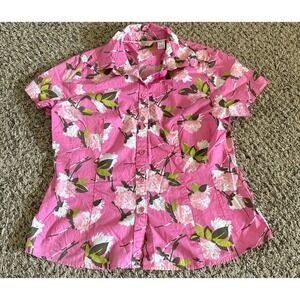 Rider Women's Pink Floral Short Sleeve‎ Button Down Blouse Size Medium
